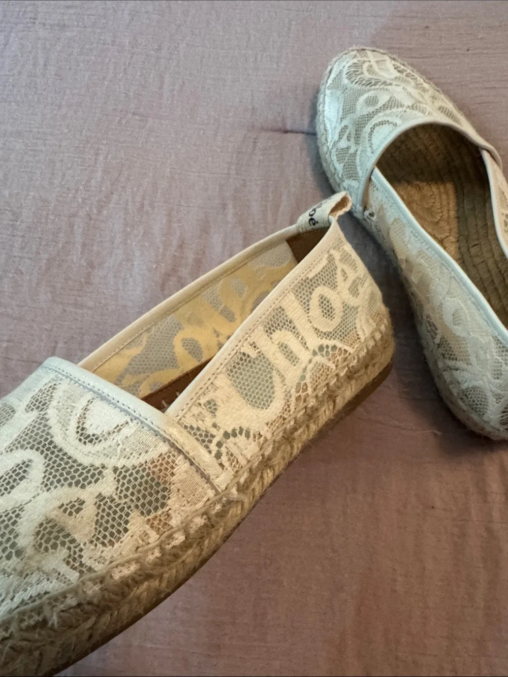 Chloé Woody Lace Espadrille Flats Ivory Size 38